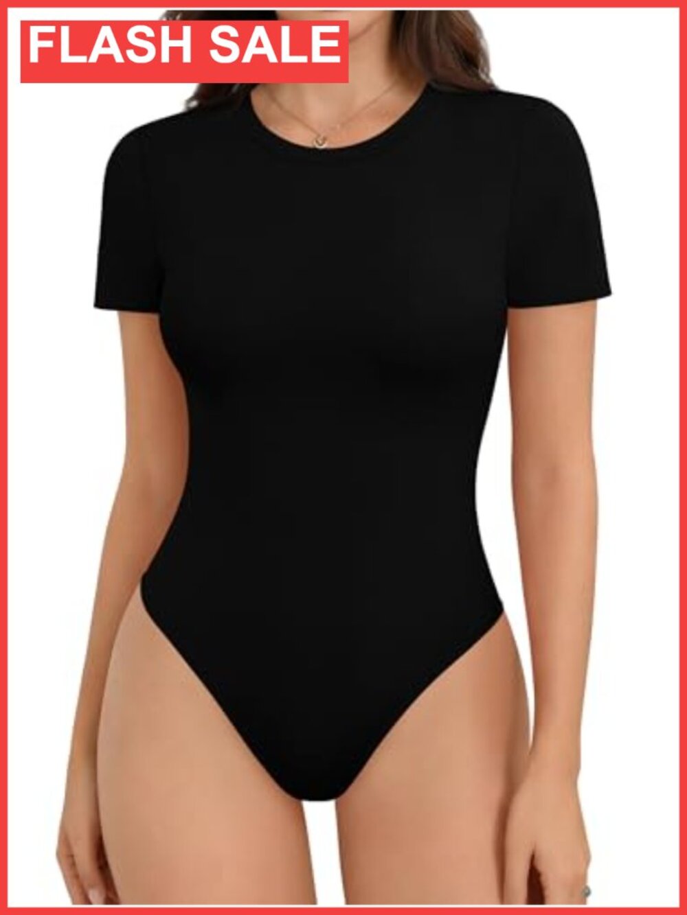 Laughido Women's Crew Neck Short Sleeve Basic Bodysuit Top